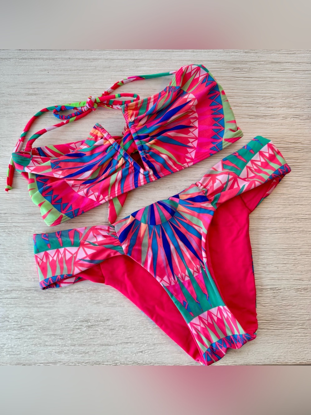 Mara Hoffman Bright Pink Multicolor Geometric Bikini Size Medium